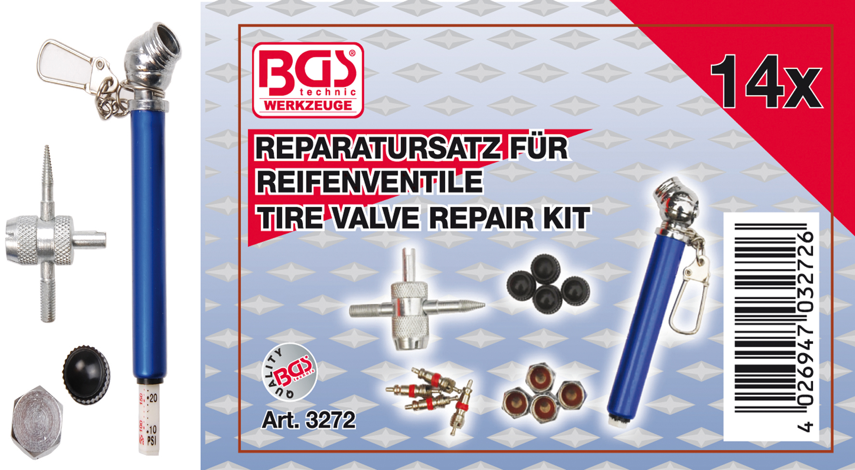 BGS 3272 Set reparaţie pentru ventile pneuri | 14 piese