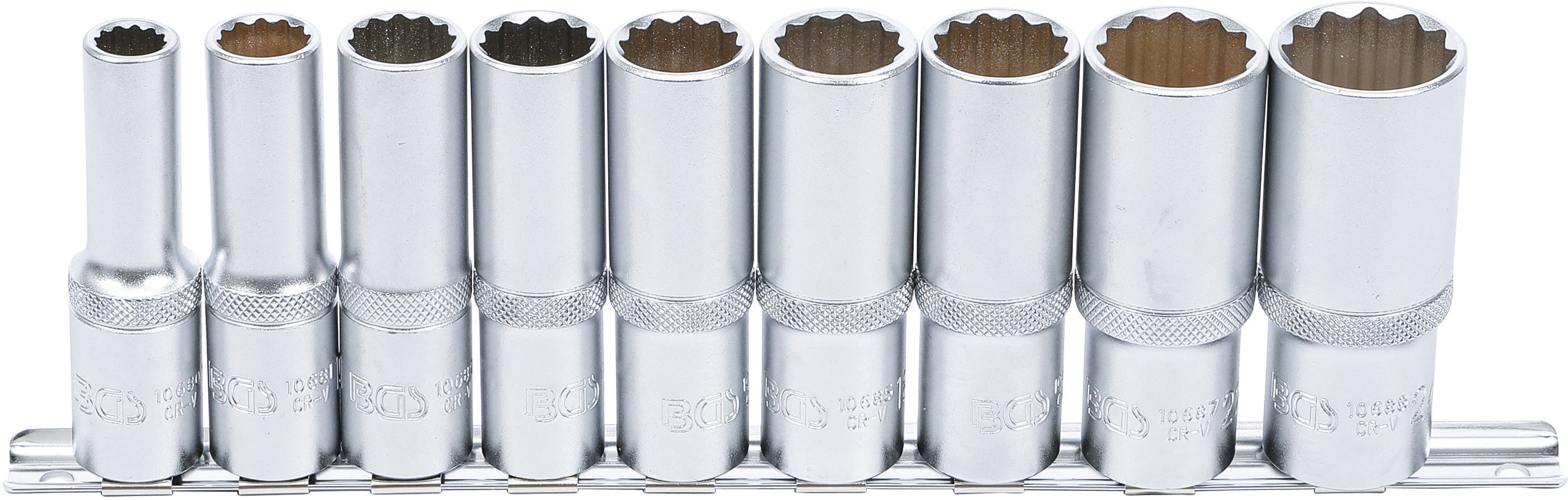 BGS 5253 Set chei tubulare adânci 10 - 24 mm in 12 colţuri, antrenare 12,5 mm (1/2"), 9 piese
