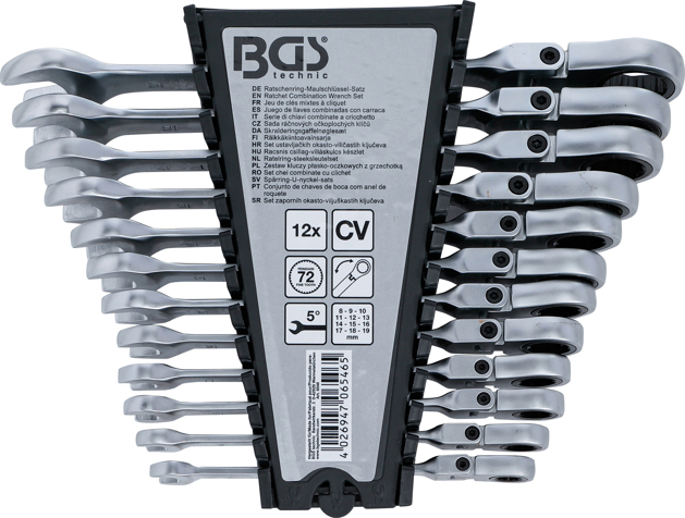 BGS 6546 Set chei combinate cu clichet, articulate, 8 - 19 mm, 12 piese