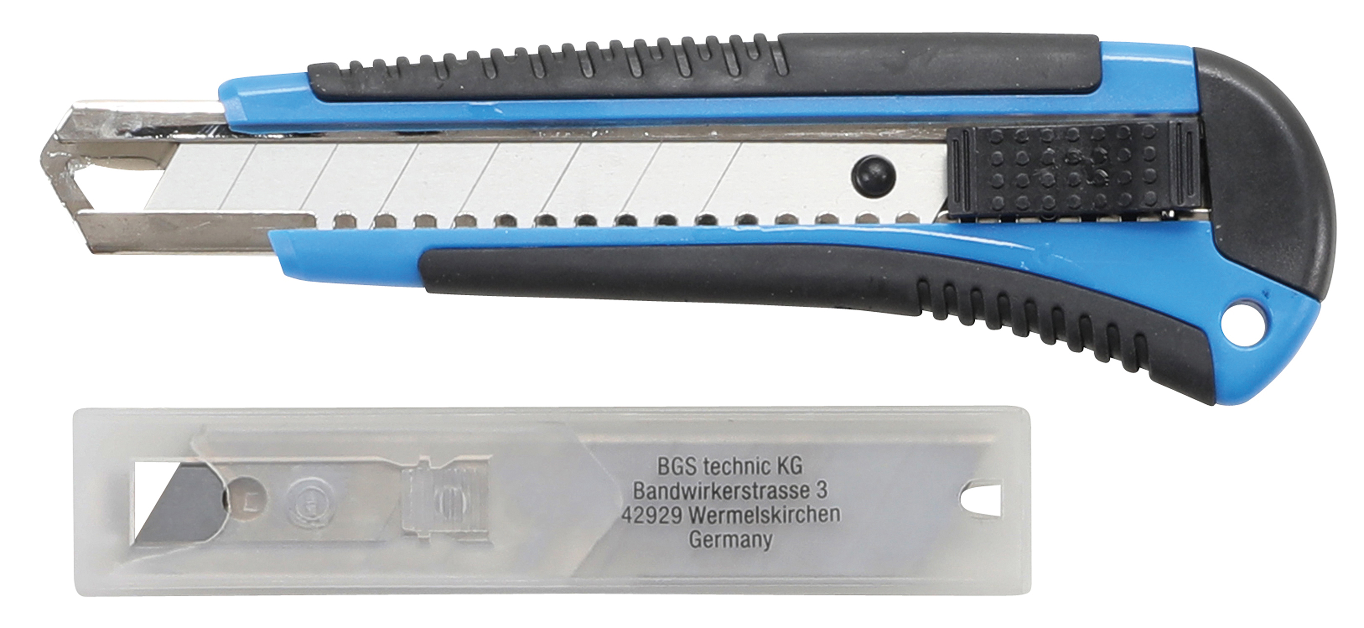 BGS 7955 Cutter cu lama 18mm retractabila, extra heavy duty + set lame de rezerva