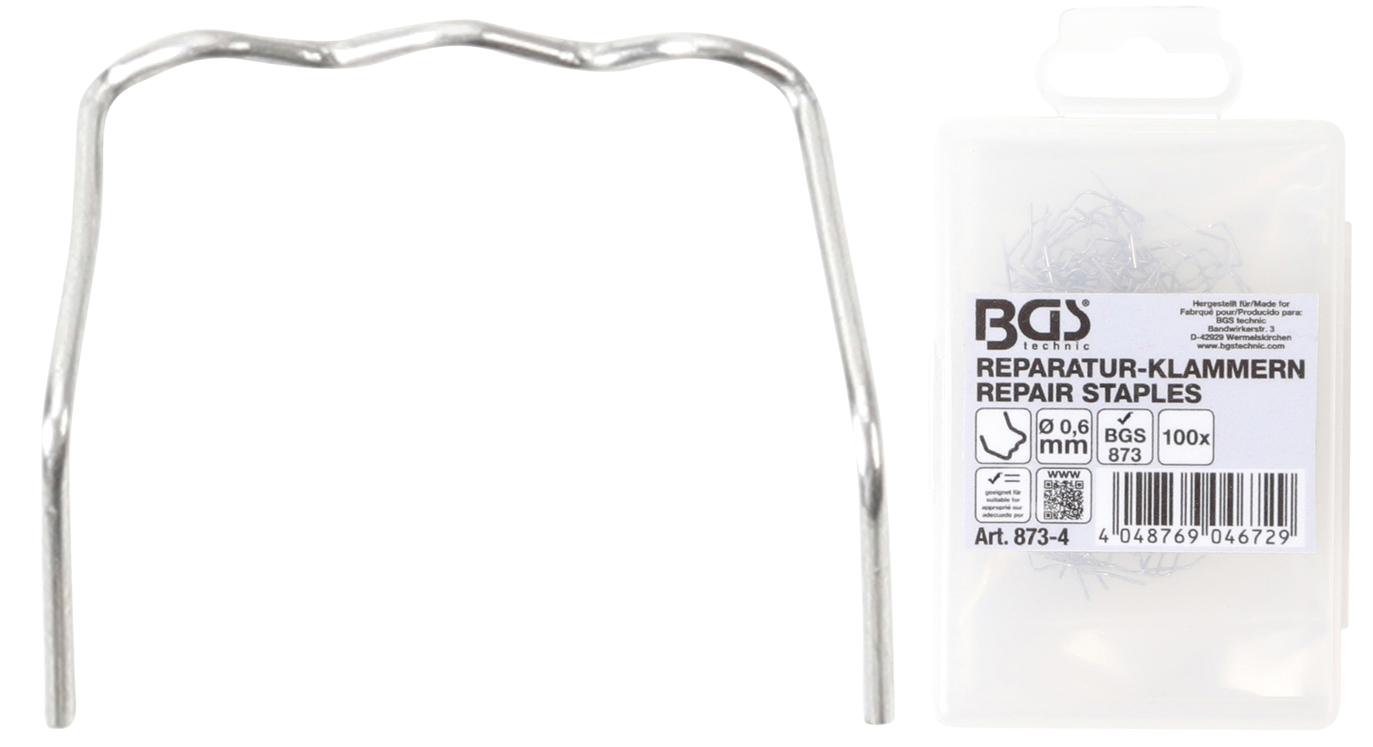BGS 873-4 Set agrafe pentru reparatii piese din plastic Tip-L, grosime fir Ø 0.6 mm, 100 piese