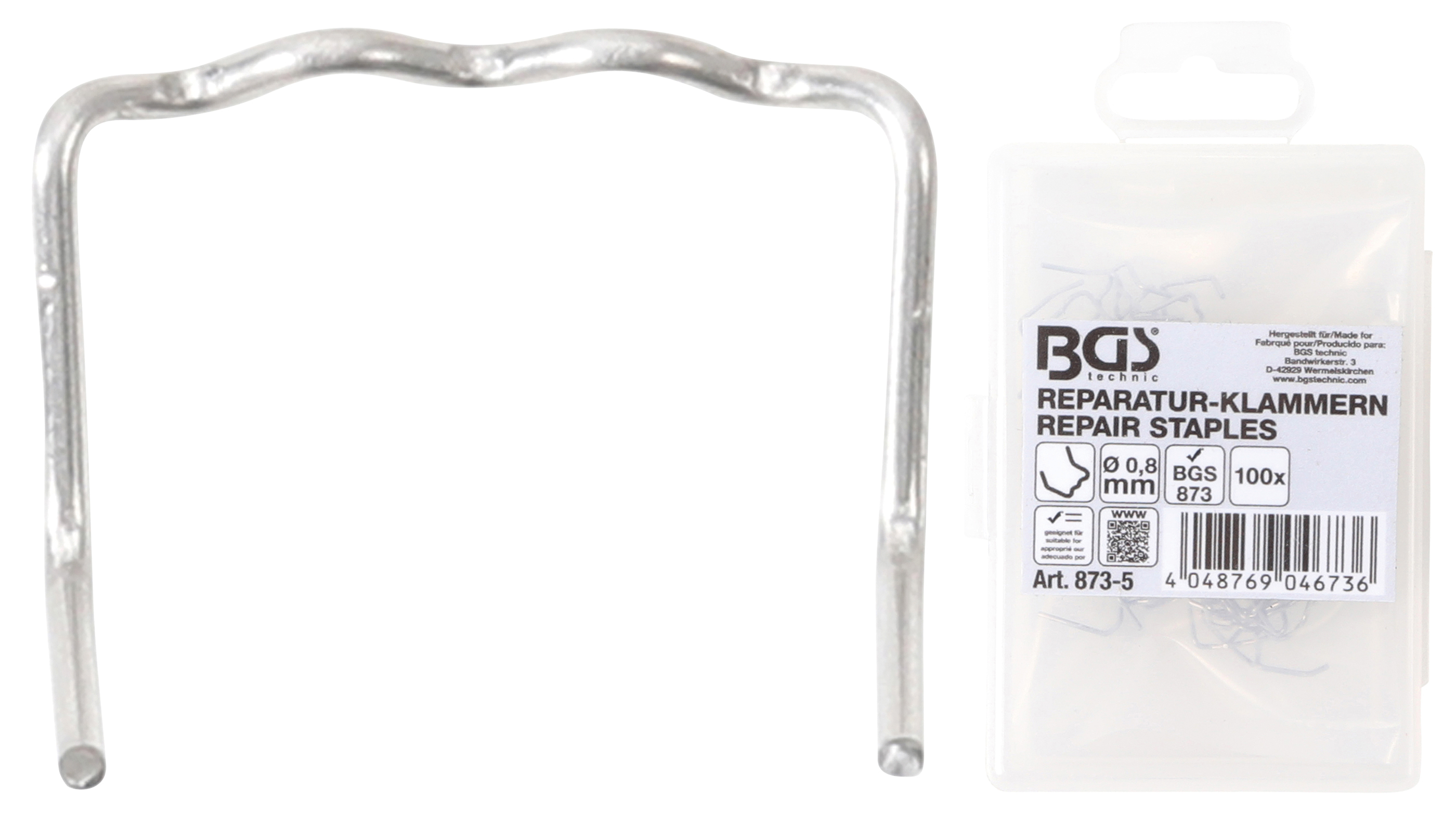 BGS 873-5 Set agrafe pentru reparatii piese din plastic Tip-L, grosime fir Ø 0.8 mm, 100 piese