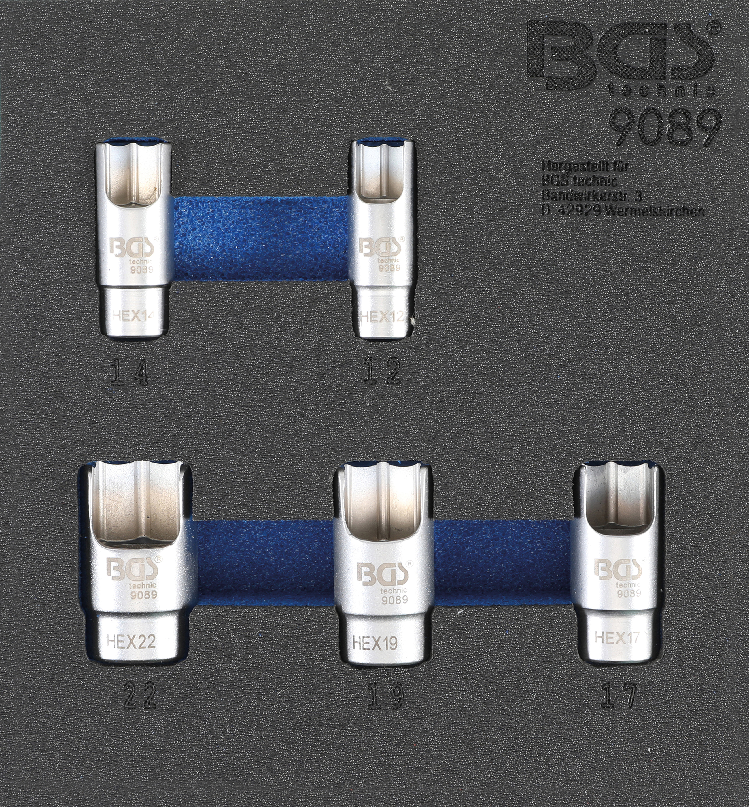 BGS 9089 Echipare pentru dulap, set tubulare speciale pentru conectori cu cot, act.3/8", 5 piese