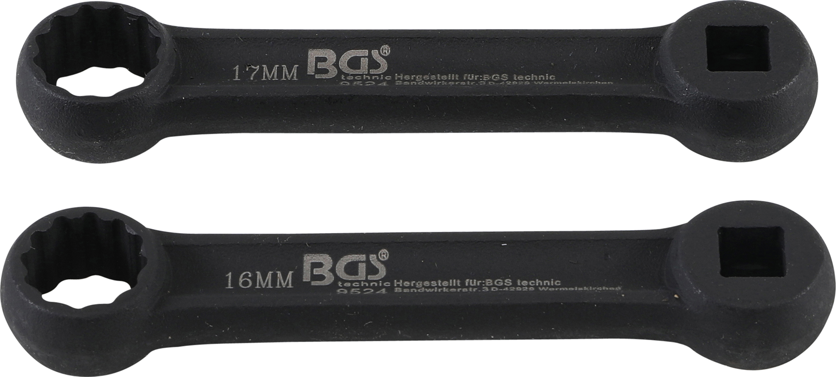 BGS 9524 Set chei inelare lagăre motor pentru Mercedes-Benz, 12 colturi 16mm, 17mm, antrenare pentru clicket cu patrat de 10 mm (3/8"), 2 piese