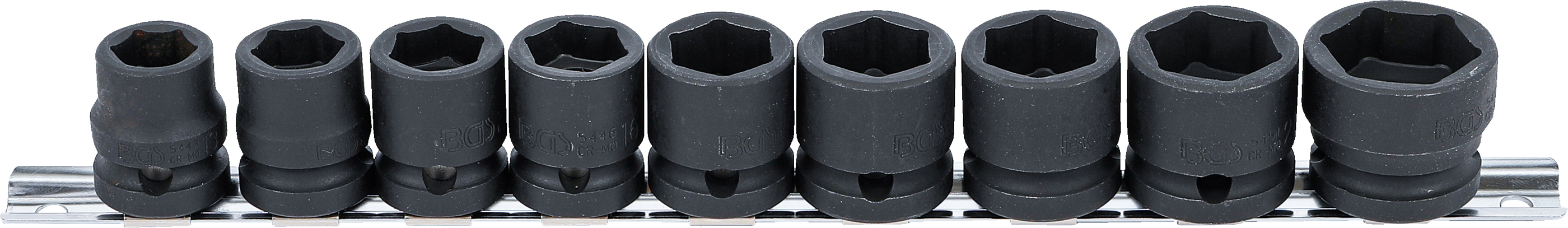 BGS 9551 Set tubulare de impact hexagonale extra plate 13 - 24 mm, antrenare 1/2", 9 piese