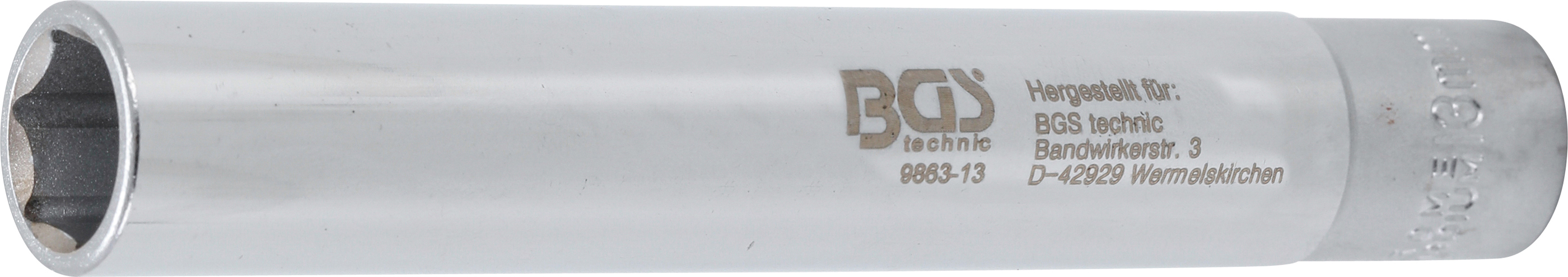 BGS 9863-13 Cheie tubulară 13 mm, 6 colțuri hexagonala , extra adânca lungime 120 mm, antrenare pătrat interior 3/8" (10 mm)