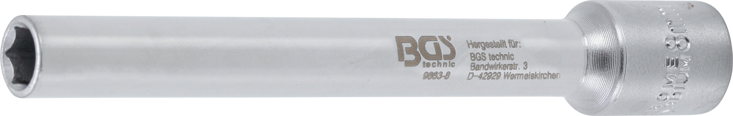 BGS 9863-8 Cheie tubulară 8 mm, 6 colțuri hexagonala , extra adânca  lungime 120 mm, antrenare pătrat interior 3/8" (10 mm)