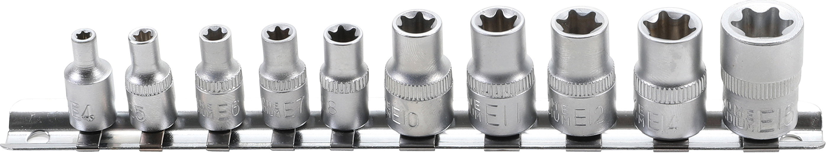 BGS DIY 9548 Set chei tubulare Profil E | 6,3 mm (1/4") / 10 mm (3/8") | E4 - E16 | 10 piese