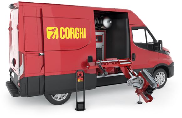 Corghi HD 650 TILT Aparat de dejantat mobil pentru roti de camioane, 
cu generator de curent si aer  