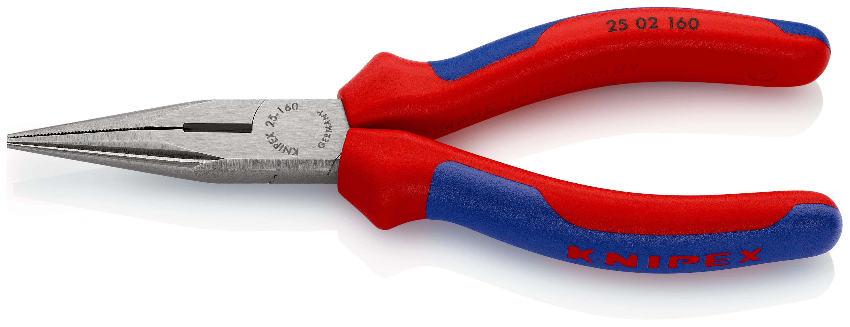 Knipex 2502160 Cleste plat-rotund cu tăiș (patent cu cioc drept), manşoane multicomponent, lungime 160 mm