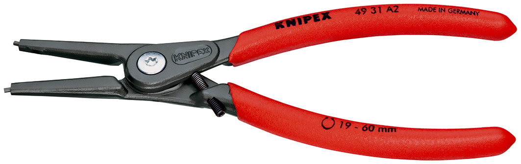 Knipex 4931A2 Cleste pentru inele de siguranță de exterior Ø 19 – 60 mm cu protecţie la supraîntindere, lungime 180 mm