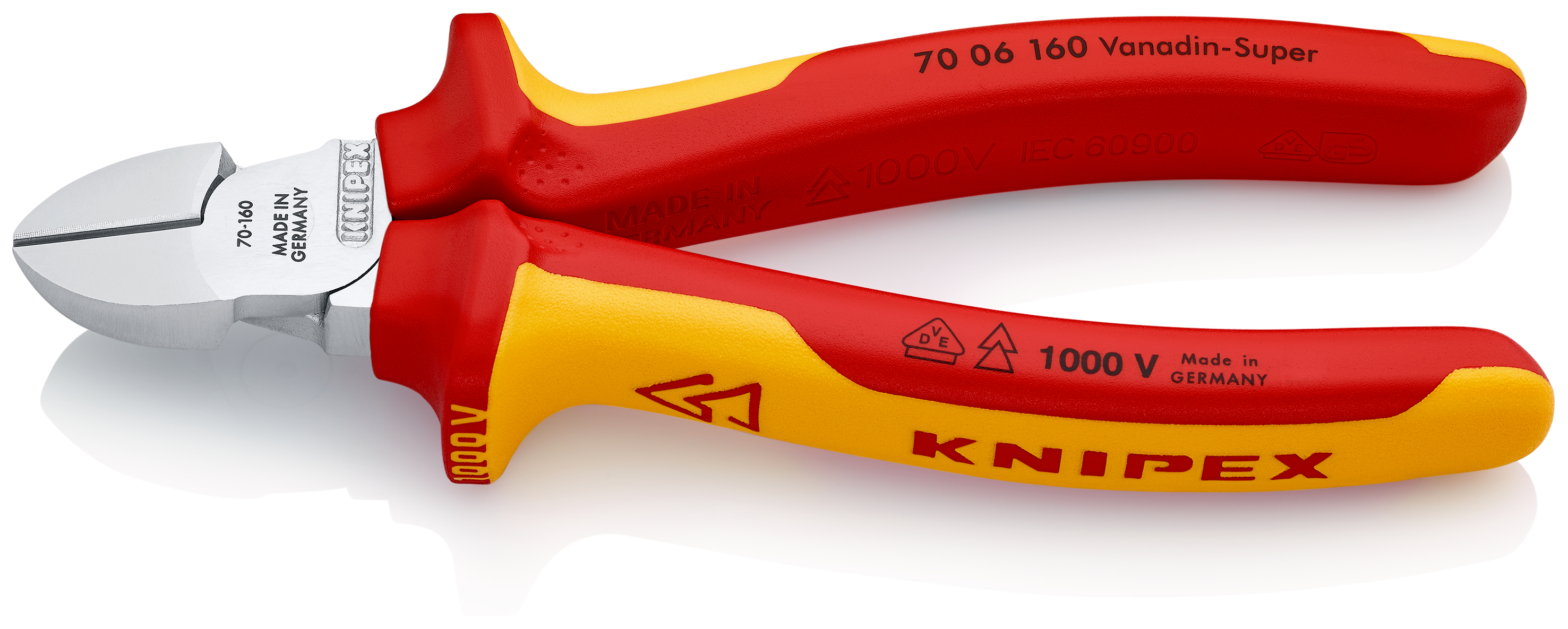 Knipex 7006160 Tăietor lateral (șfic) izolate,  manere multicomponent, testate VDE, lungime 160 mm