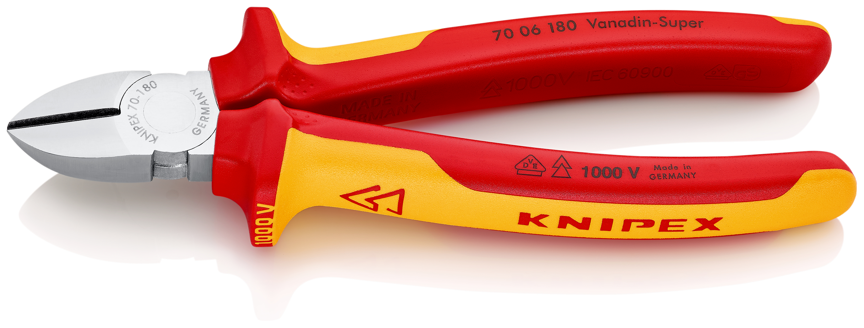 Knipex 7006180 Tăietor lateral (șfic) izolate,  manere multicomponent, testate VDE, lungime 180 mm