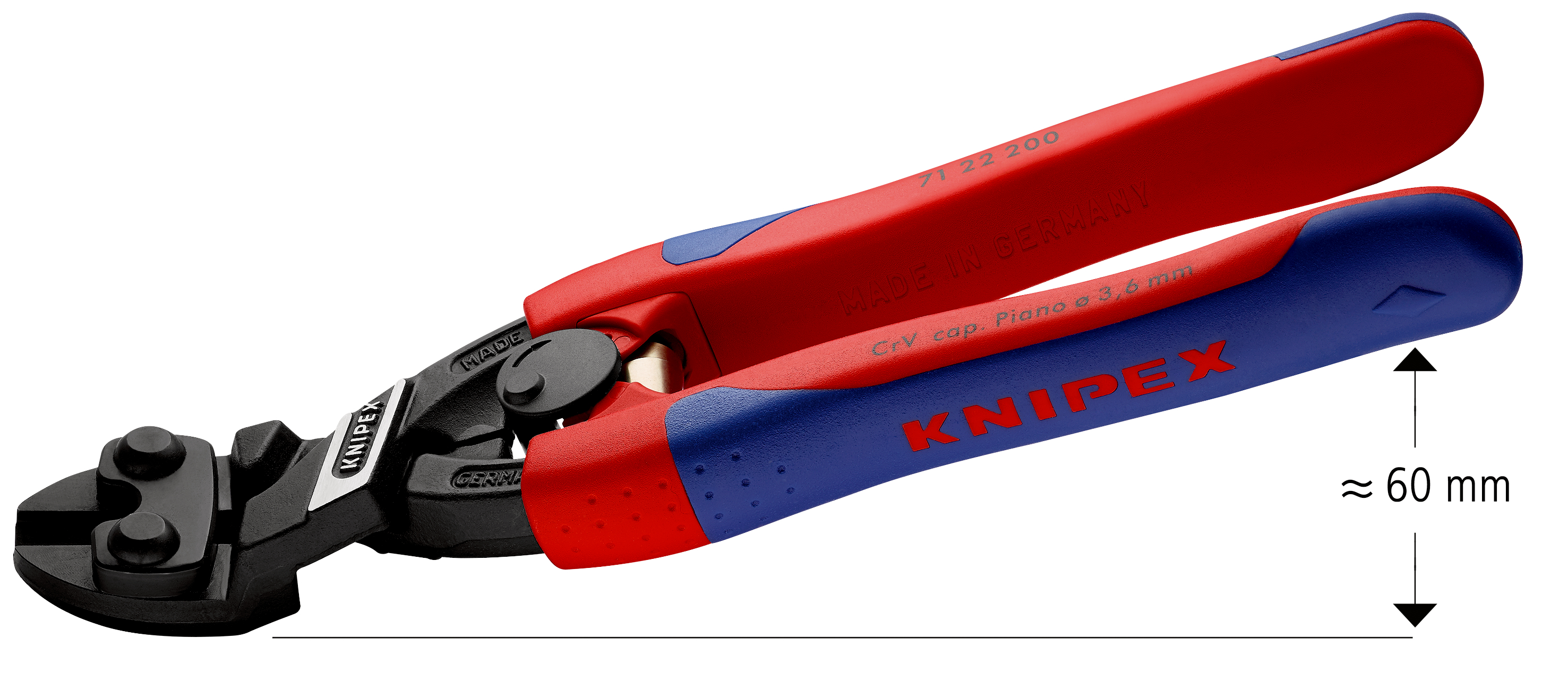 Knipex 7122200 CoBolt® Tăietor compact pentru bolțuri, manşoane suple multicomponent, lungime 200 mm