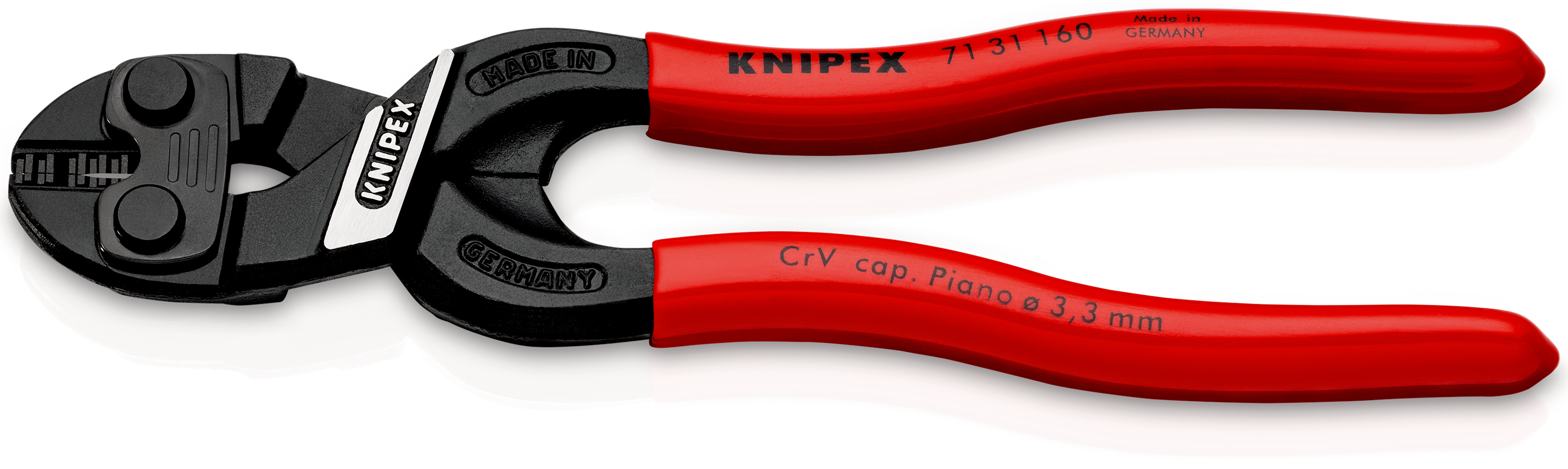 Knipex 7131160 CoBolt® S Tăietor compact pentru bolțuri cu degajare în muchia de tăiere, manere acoperite cu plastic, lungime 160 mm