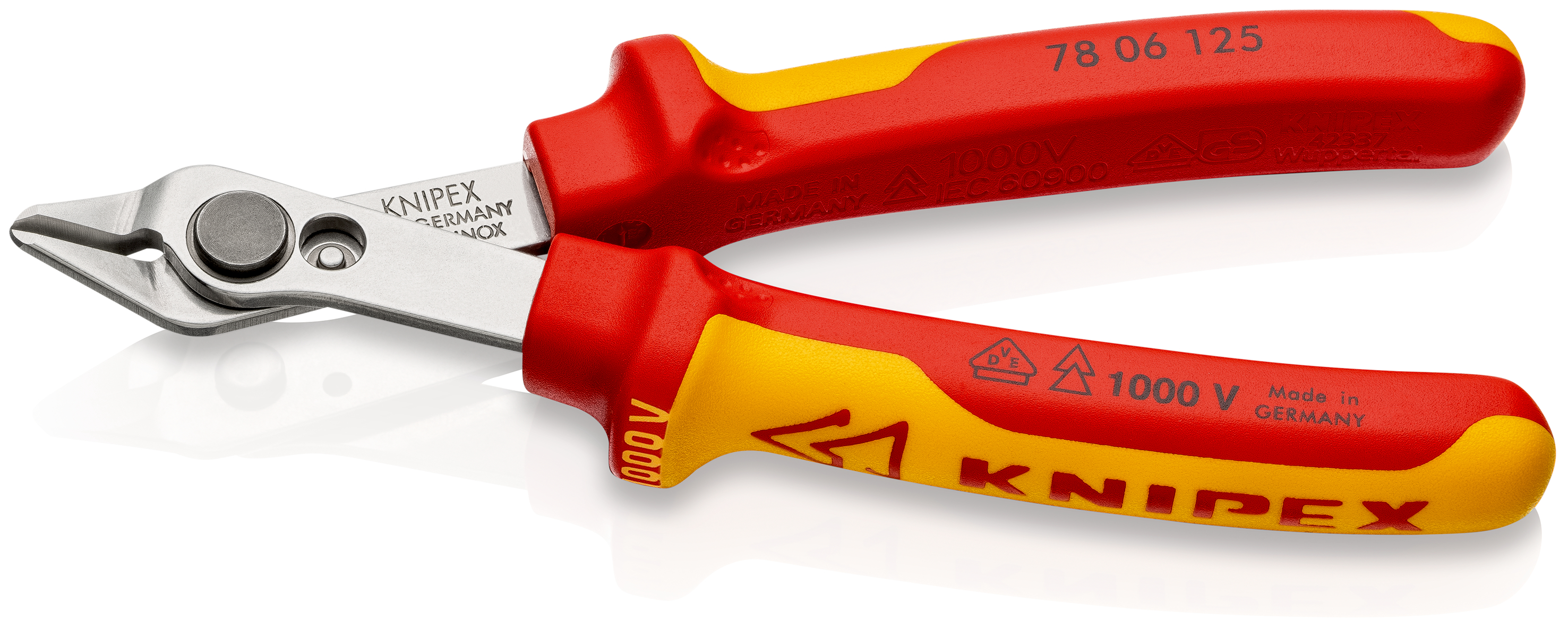 Knipex 7806125 Electronic Super Knips® VDE Sfic de precizie Ø 0,2 – 1,6 mm,  manere multicomponent, testate VDE, lungime 125 mm