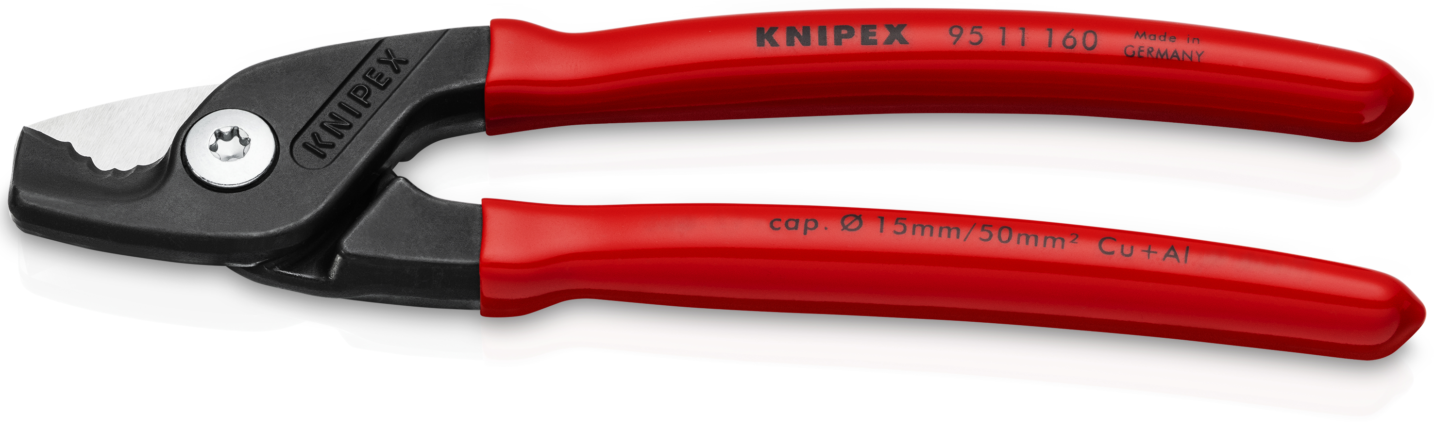 Knipex 9511160 StepCut Cleste de tăiat cabluri Ø 15 mm / 50 mm², manere acoperite cu plastic, lungime 160 mm