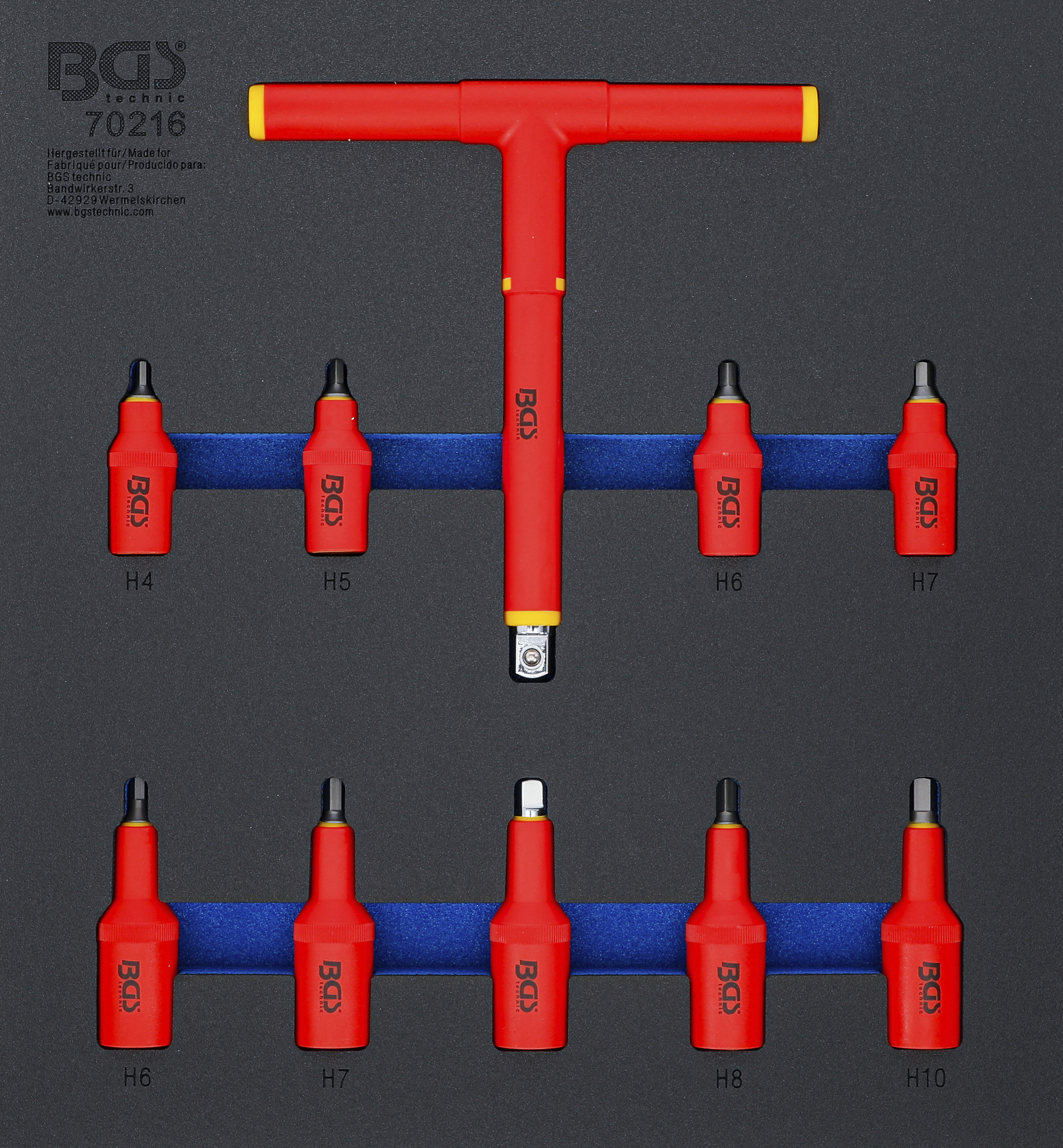 BGS  70216 Suport organizator pentru cărucior 2/3: Set capete biţi VDE 10 mm (3/8") / 12,5 mm (1/2") hexagon interior 4 - 10 mm 10 piese