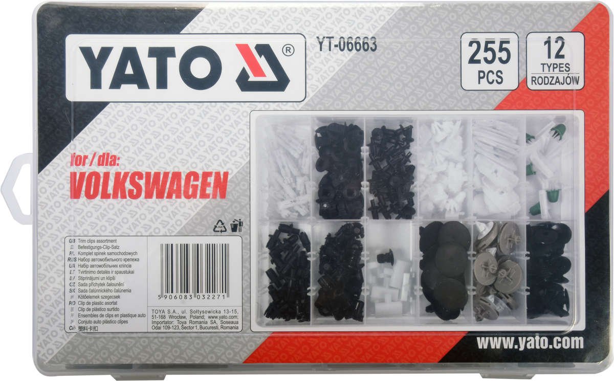 Yato YT-06663 Set clipsuri pentru tapiterie Volkswagen, 255 piese