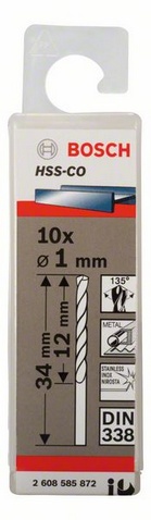 Burghie - Set 10 burghie metal HSS-CO 1 mm x 12 mm x 34 mm, saldepot.ro