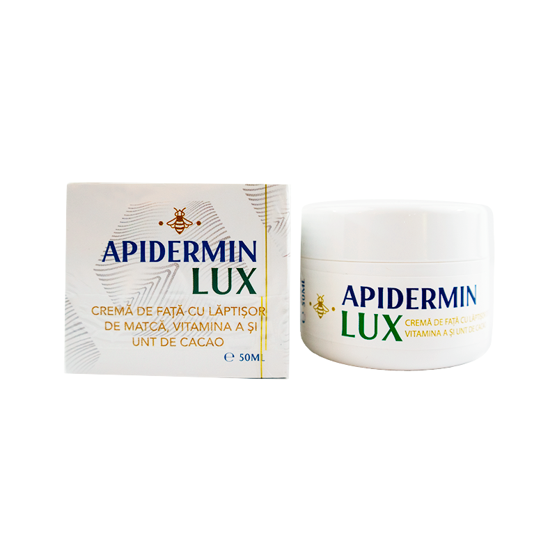 Cosmetice pentru ten fără probleme - Apidermin Lux crema cu laptisor de matca si unt de cacao 50ml, epastila.ro