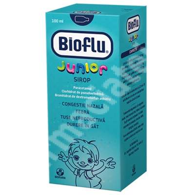 OTC (medicamente care se eliberează fără prescripție medicală) - Bioflu Junior sirop, 100 ml, Biofarm, epastila.ro