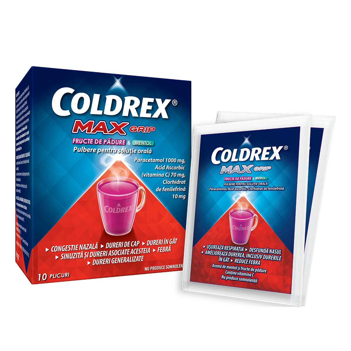 OTC (medicamente care se eliberează fără prescripție medicală) - Coldrex Maxgrip fructe de pădure și mentol x 10pl, epastila.ro