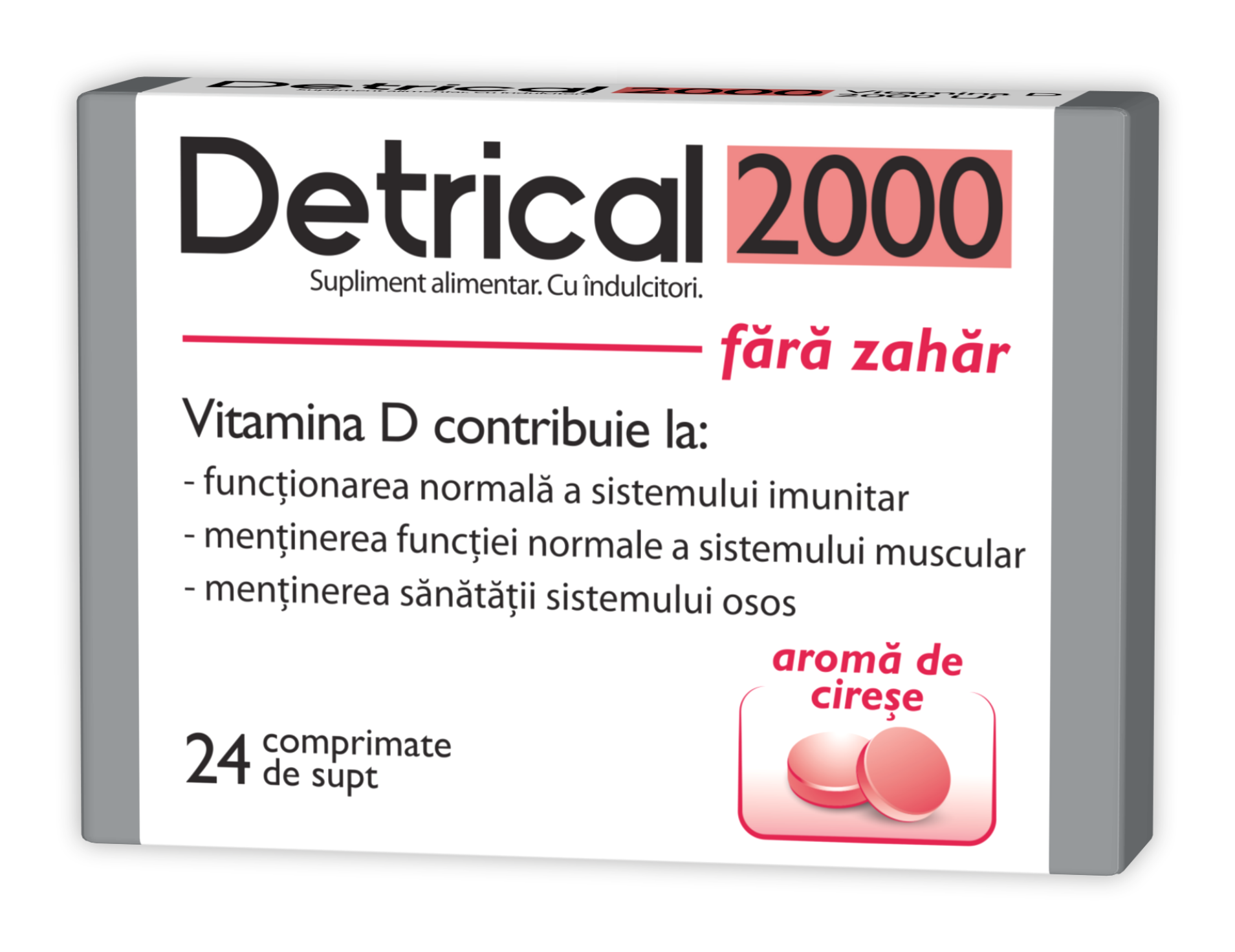 Imunitate și suport - Detrical D3 2000 UI cirese, fara zahar *24cpr supt  (Zdrovit), epastila.ro