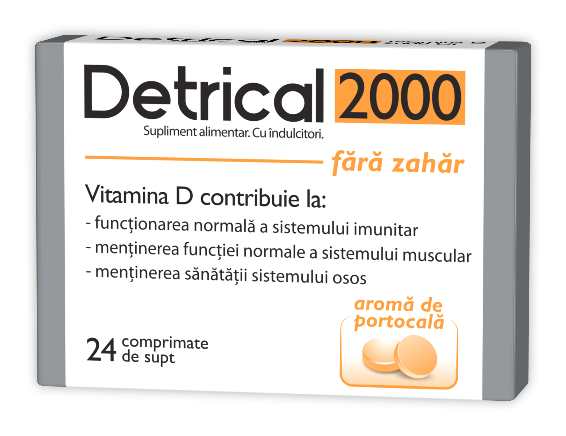 Imunitate și suport - Detrical D3 2000 UI portocale, fara zahar *24 cpr supt (Zdrovit), epastila.ro