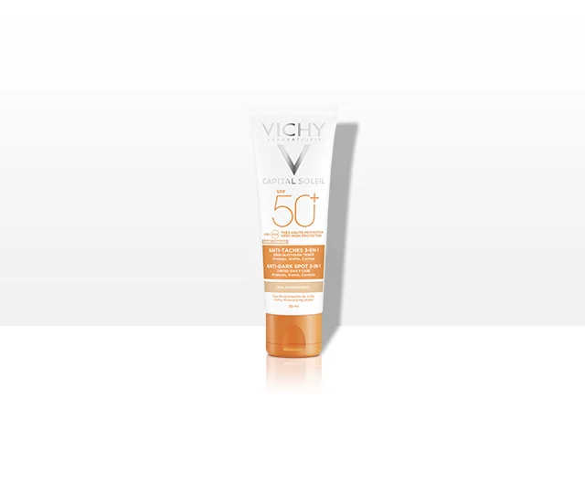 Protecție solară - Vichy Capital Soleil Crema colorata 3 in 1 anti-pete pigmentare SPF 50+ 50ml, epastila.ro