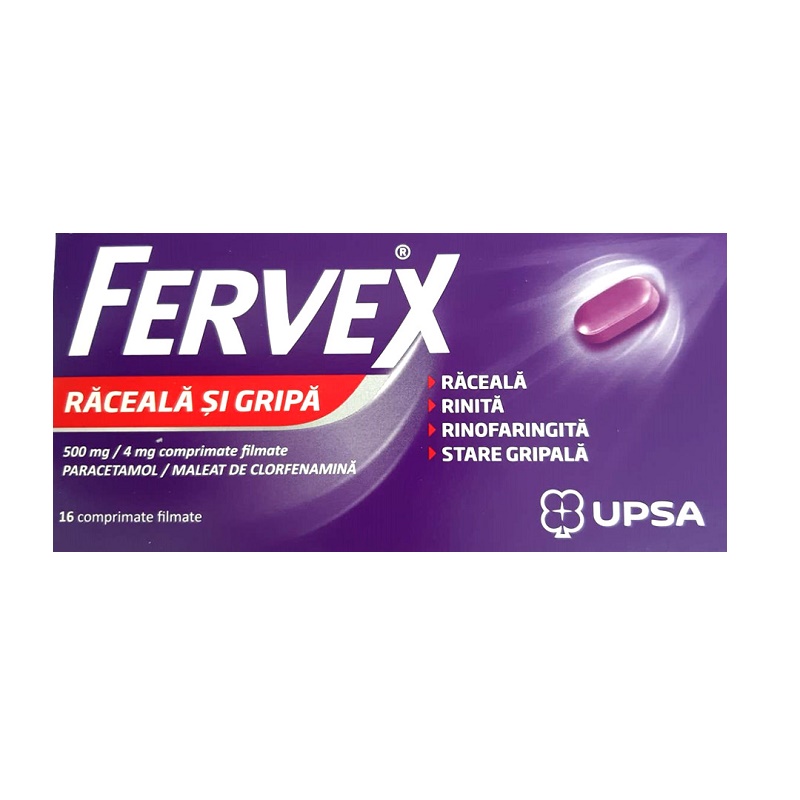 OTC (medicamente care se eliberează fără prescripție medicală) - Fervex Raceala si Gripa 500/4mg x 16cp.film, epastila.ro