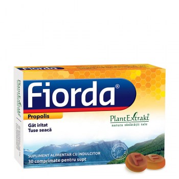 Tuse și durere în gât - Fiorda x 30 cp supt cu propolis (PlantExtrakt), epastila.ro
