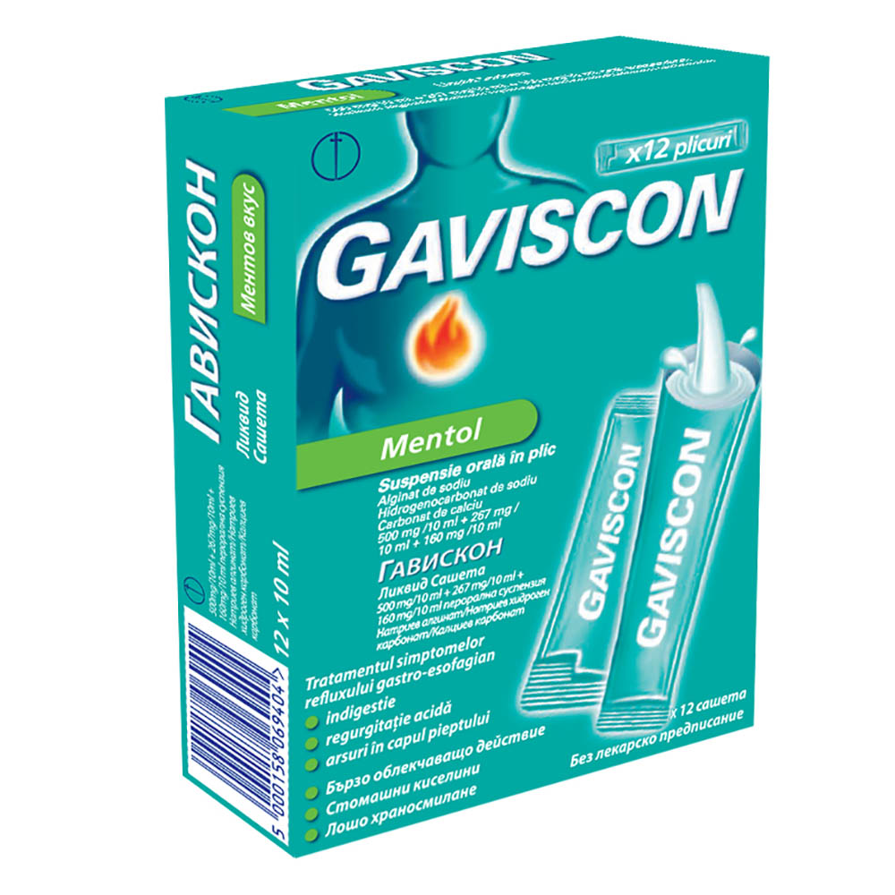 OTC (medicamente care se eliberează fără prescripție medicală) - Gaviscon mentol 10ml susp.or x12pl.unidz, epastila.ro