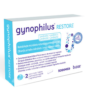 Menopauză, tulburări menstruale și dereglări hormonale - Gynophilus Restore, 2 comprimate, Biose, epastila.ro