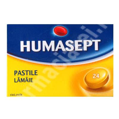 Gât și cavitate bucală - Humasept cu lămâie, 24 pastile, Urgo, epastila.ro
