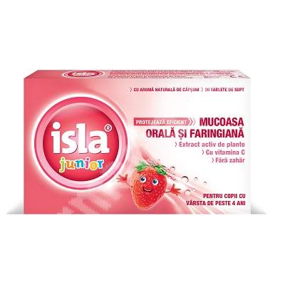 Gât și cavitate bucală - Isla junior cu aroma de capsuni x 20 tablete de supt, epastila.ro