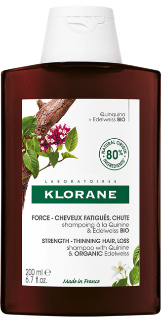 Cosmetice pentru ten fără probleme - Klorane Șampon fortifiant cu chinină ți floare de colț bio, păr obosit 200ml, epastila.ro