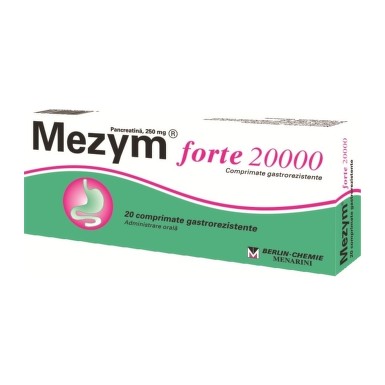 OTC (medicamente care se eliberează fără prescripție medicală) - Mezym forte 20000ui x 20 comprimate gastrorezistente, epastila.ro