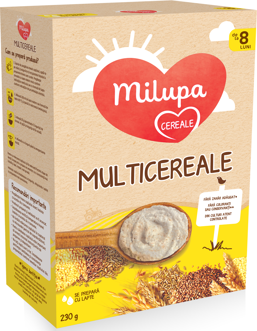 Lapte și mâncărici - Milupa Multicereale (+8luni, se prepara cu lapte) 250g, epastila.ro