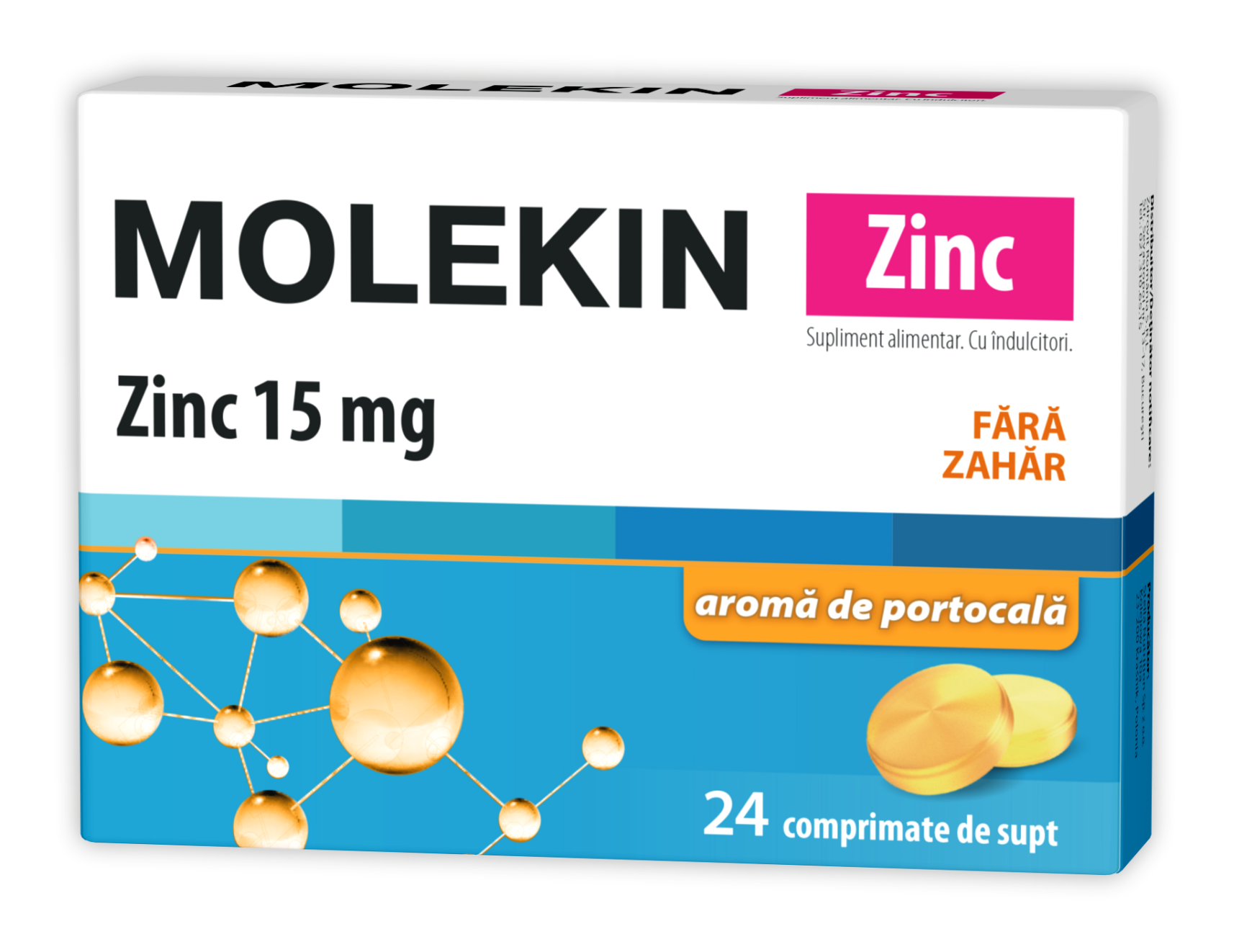 Imunitate și suport - Molekin Zn 15mg portocale fara zahar*24 cpr. de supt (Zdrovit), epastila.ro
