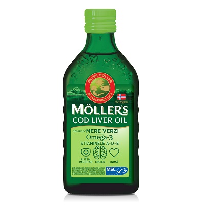 Suplimente pentru sănătatea copilului - Moller's Cod liver oil Omega-3 mere verzi 250ml, epastila.ro