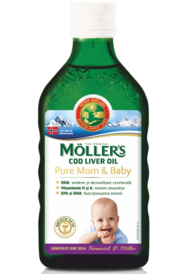 Suplimente pentru sănătatea copilului - Moller's Cod Liver Oil Pure mom & baby 250ml, epastila.ro