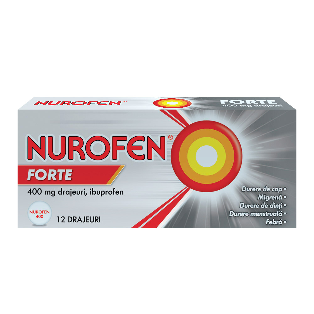 OTC (medicamente care se eliberează fără prescripție medicală) - Nurofen Forte 400mg x 12drajeuri, epastila.ro