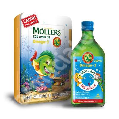 Suplimente pentru sănătatea copilului - Moller's Cod liver oil Omega-3 tutti frutti 250ml, epastila.ro