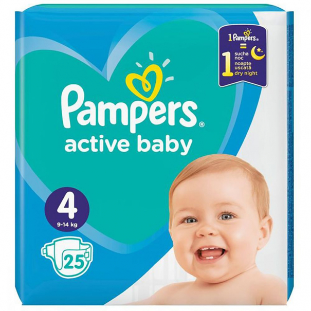 Tampoane, scutece și aleze - Pampers 4 Active Baby (9-14kg) x 25buc, epastila.ro