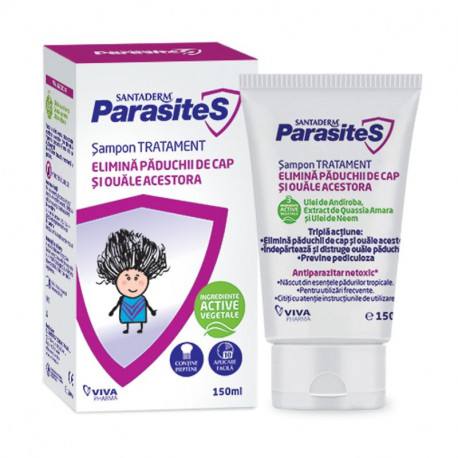 Produse împotriva paraziților - Parasites Șampon tratament împotriva păduchilor 150ml + pieptene (Santaderm), epastila.ro
