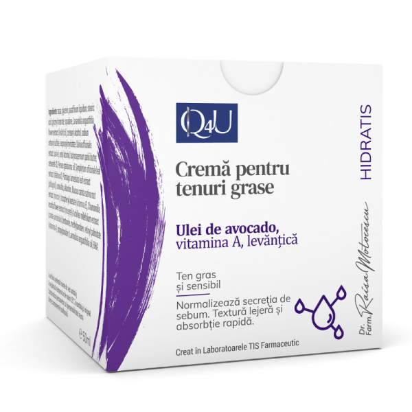 Piele, buze și ochi - Q4U HidraTis Crema pentru tenuri grase cu vitamina A si ulei de levantica 50ml (Tis), epastila.ro