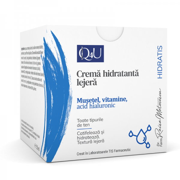 Piele, buze și ochi - Q4U HidraTis Crema hidratanta lejeră cu musetel si vitamine 50ml, (Tis), epastila.ro