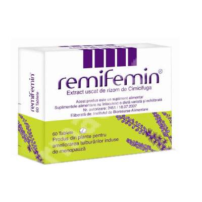 Menopauză, tulburări menstruale și dereglări hormonale - Remifemin, 60 tablete, Schaper & Brummer, epastila.ro