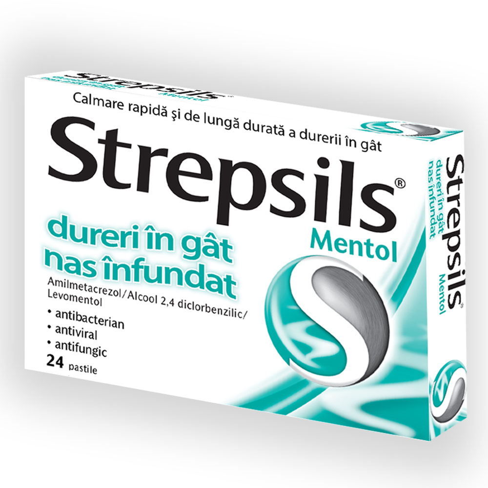 OTC (medicamente care se eliberează fără prescripție medicală) - Strepsils mentol x 24 pastile de supt, epastila.ro